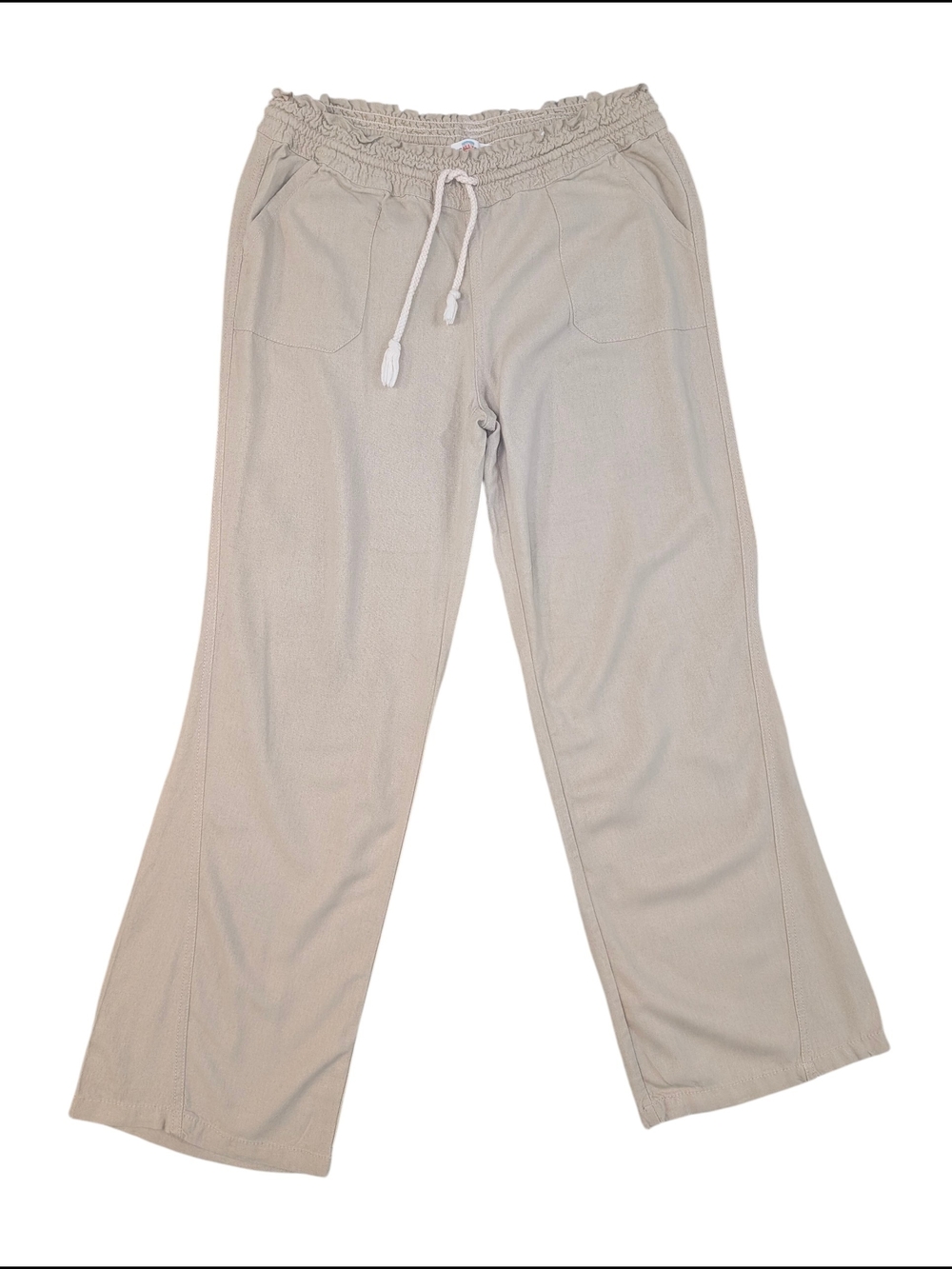 Cali1850 Ladies LG Tan Sand Linen Blend Pants Pull On Style Stretch Waist